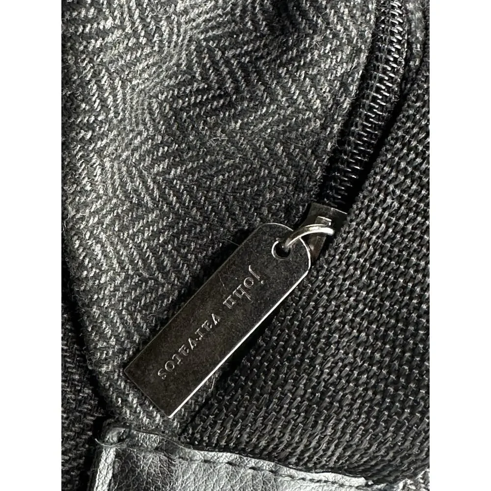 John Varvatos Gray Herringbone Weekender Duffel Travel Bag Faux Leather Trim